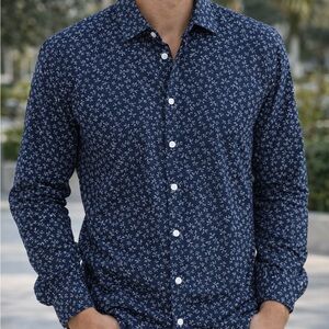 Express Dark Blue Floral Button Down Shirt